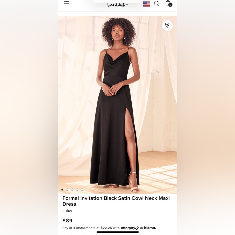 Lulu’s XS Black Satin Maxi Dress